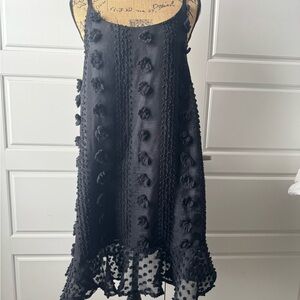 Elegant Black Mini Dress With Textured Pattern & Polka Dots